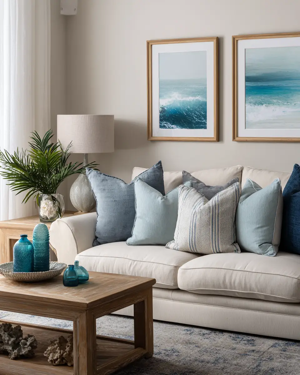 Beige Coastal Living Room Decor Ideas - Featured
