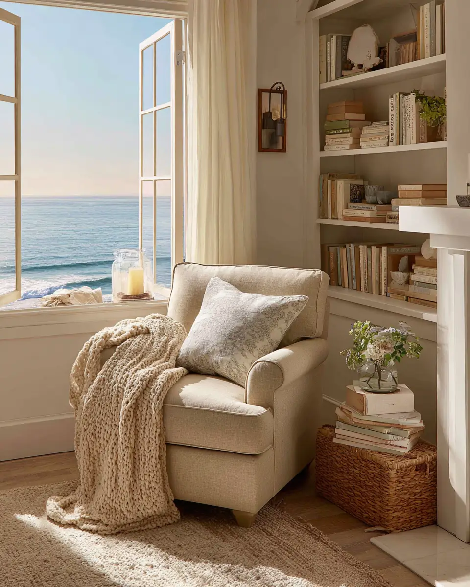 Beige Coastal Living Room Decor Ideas