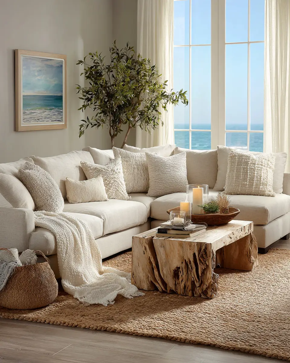 Beige Coastal Living Room Decor Ideas