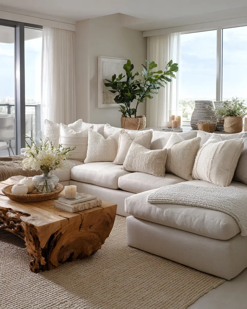Beige Coastal Living Room Decor Ideas