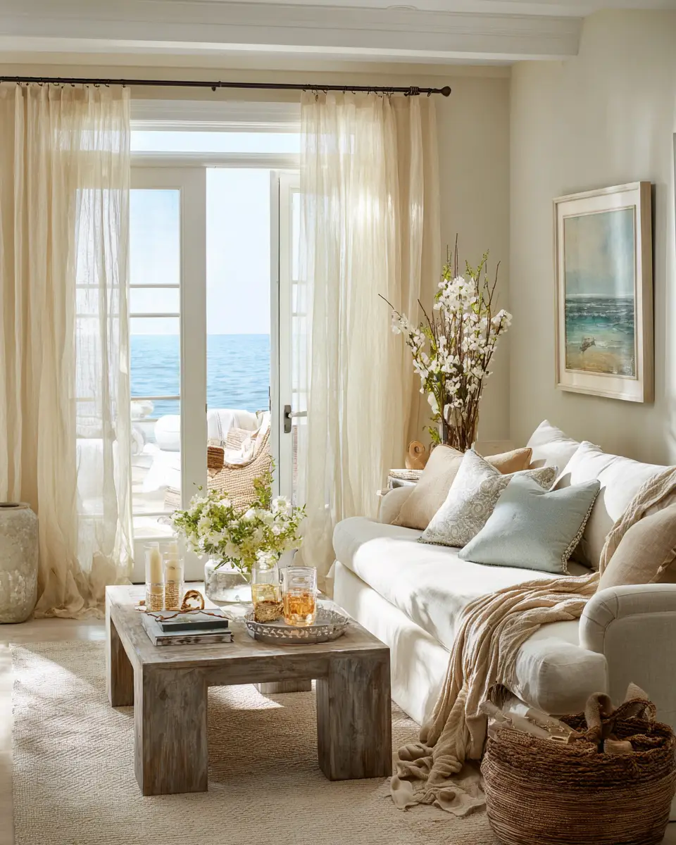 Beige Coastal Living Room Decor Ideas