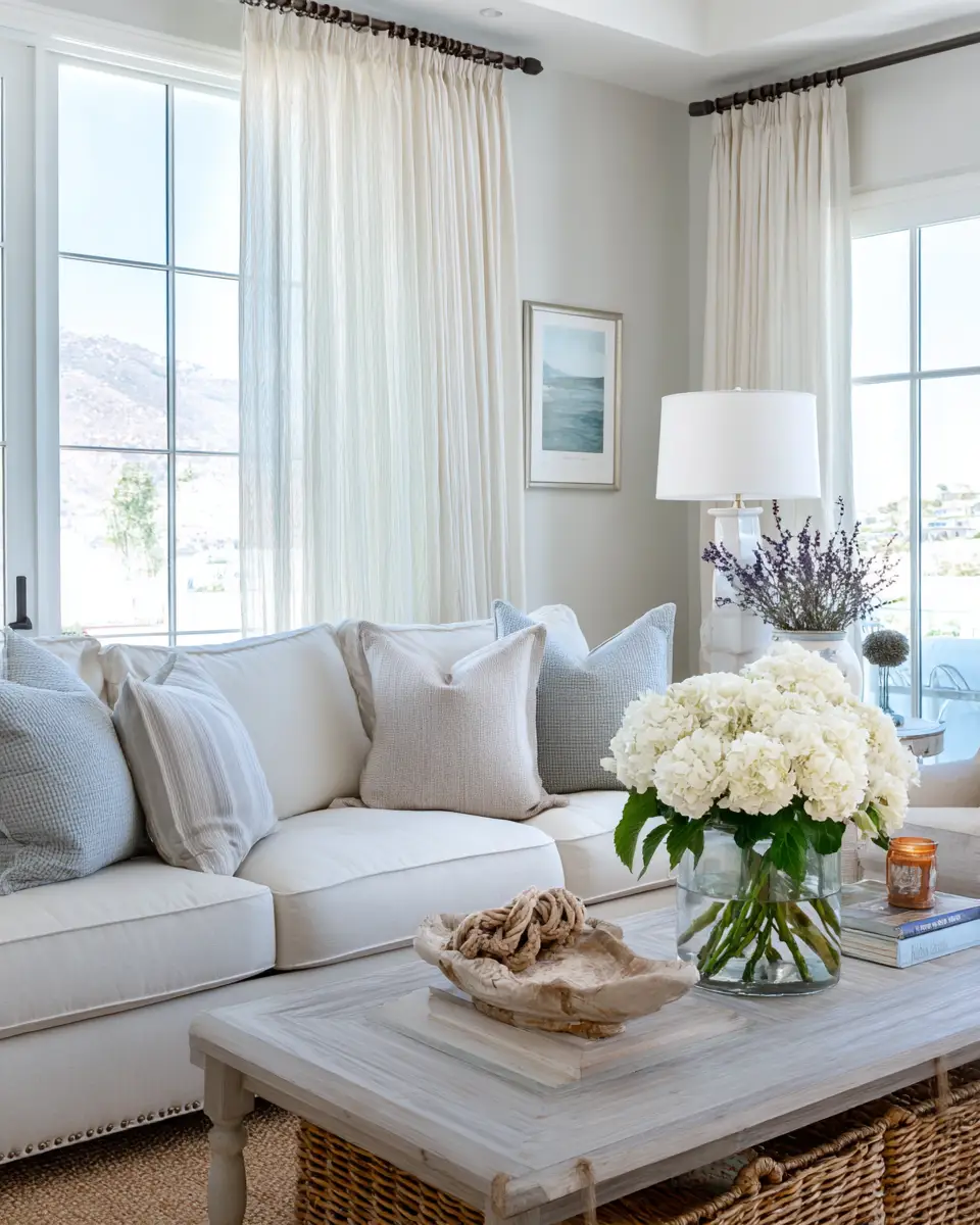 Beige Coastal Living Room Decor Ideas
