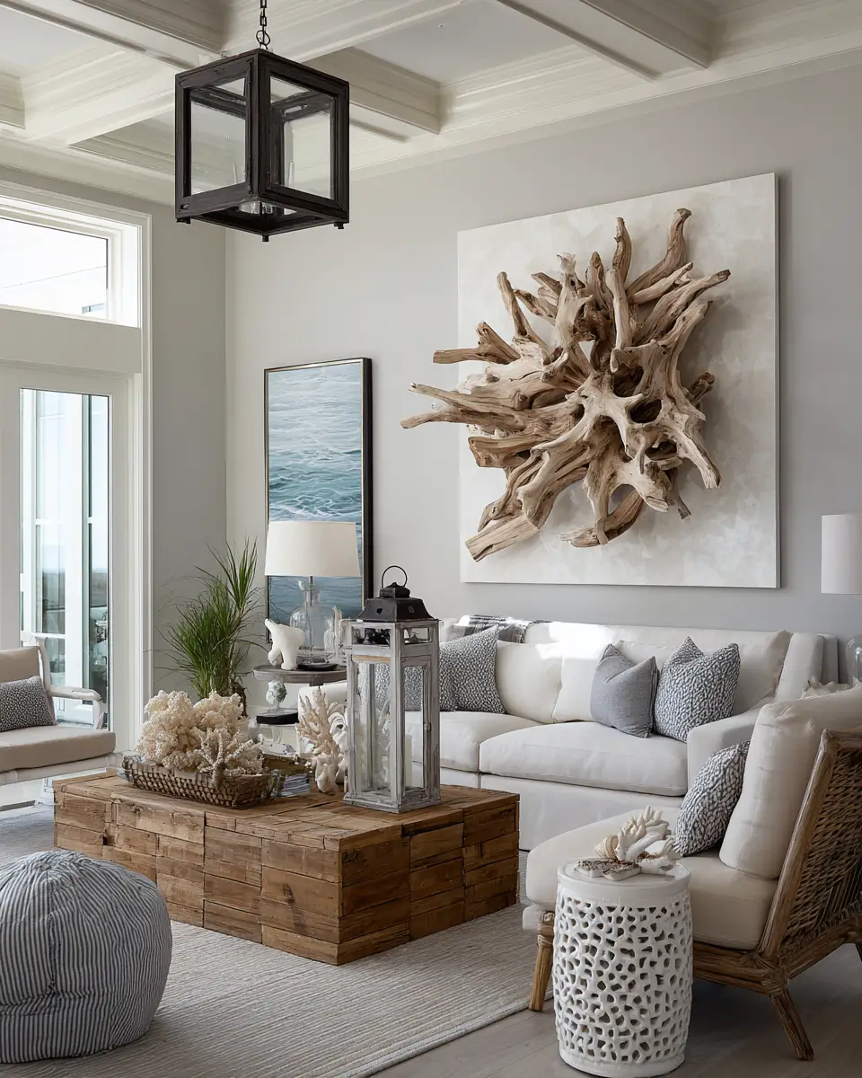 Beige Coastal Living Room Decor Ideas