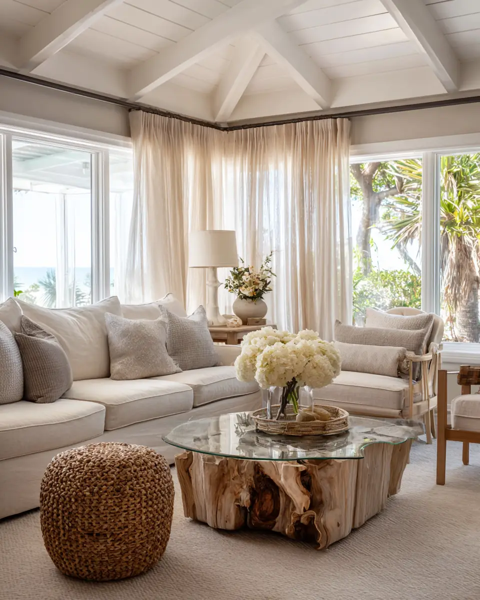 Beige Coastal Living Room Decor Ideas