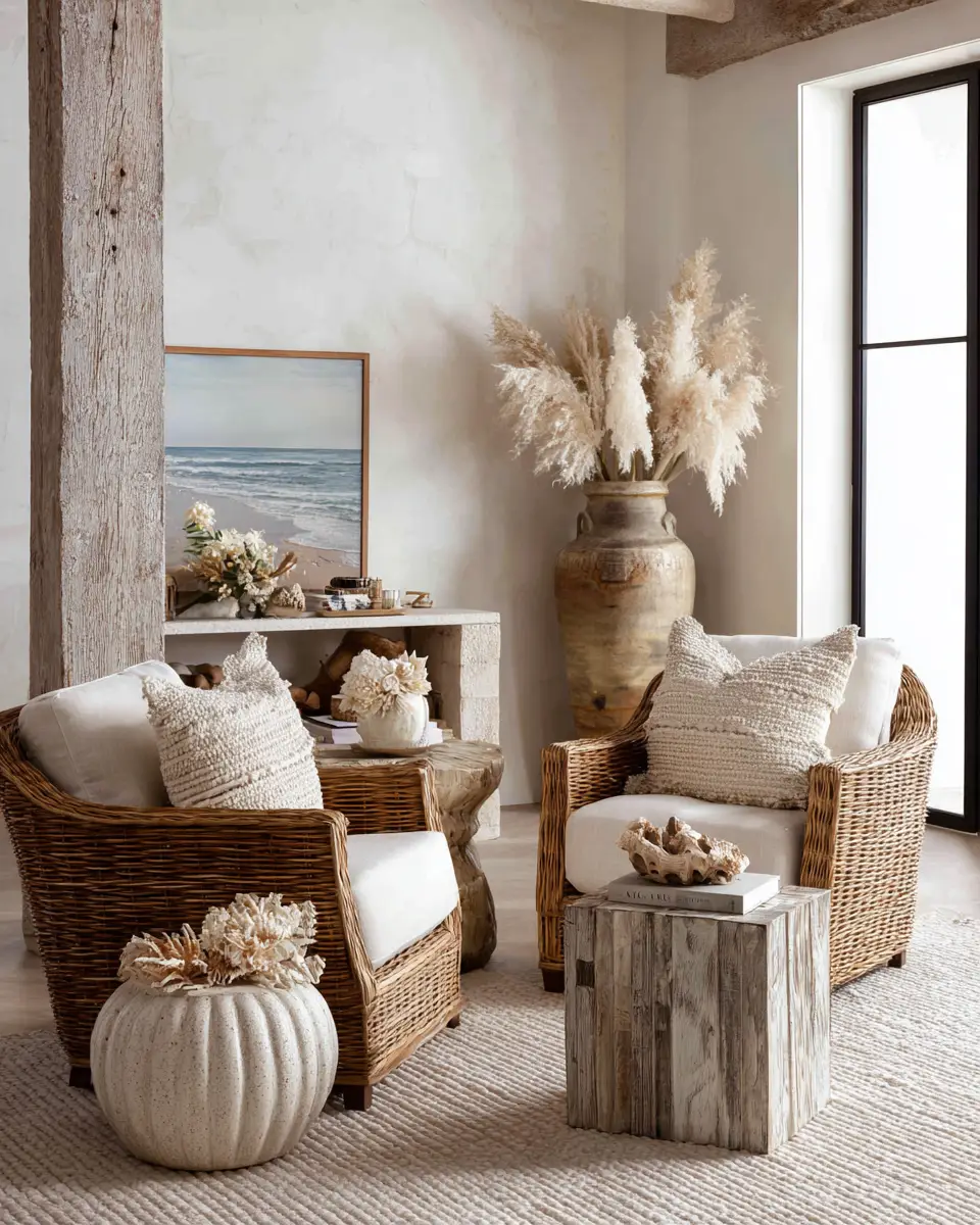 Beige Coastal Living Room Decor Ideas