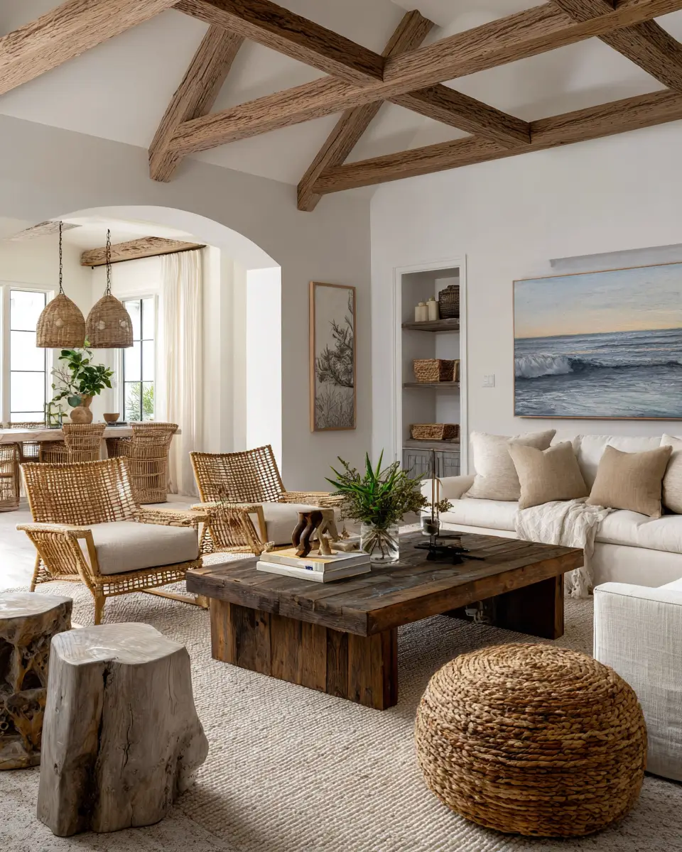 Beige Coastal Living Room Decor Ideas