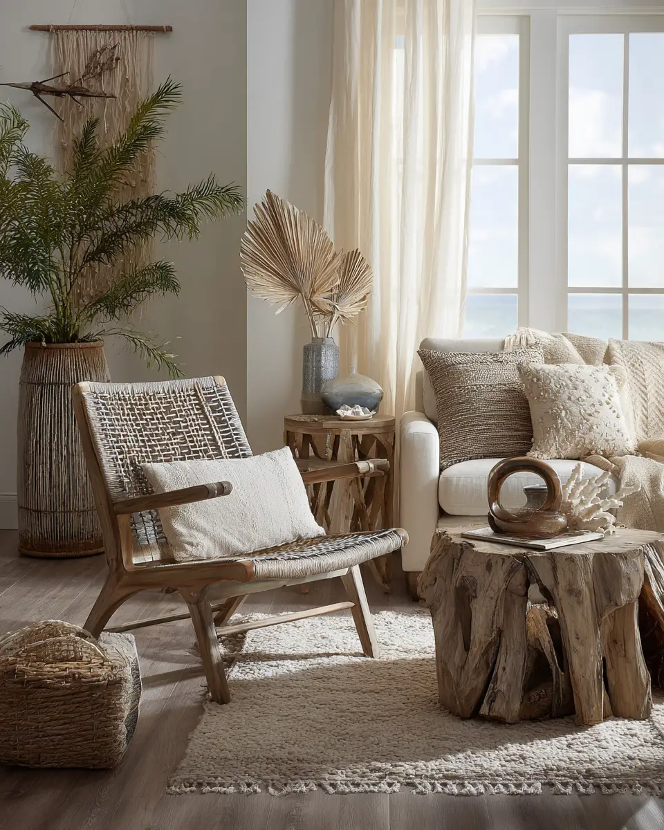 Beige Coastal Living Room Decor Ideas