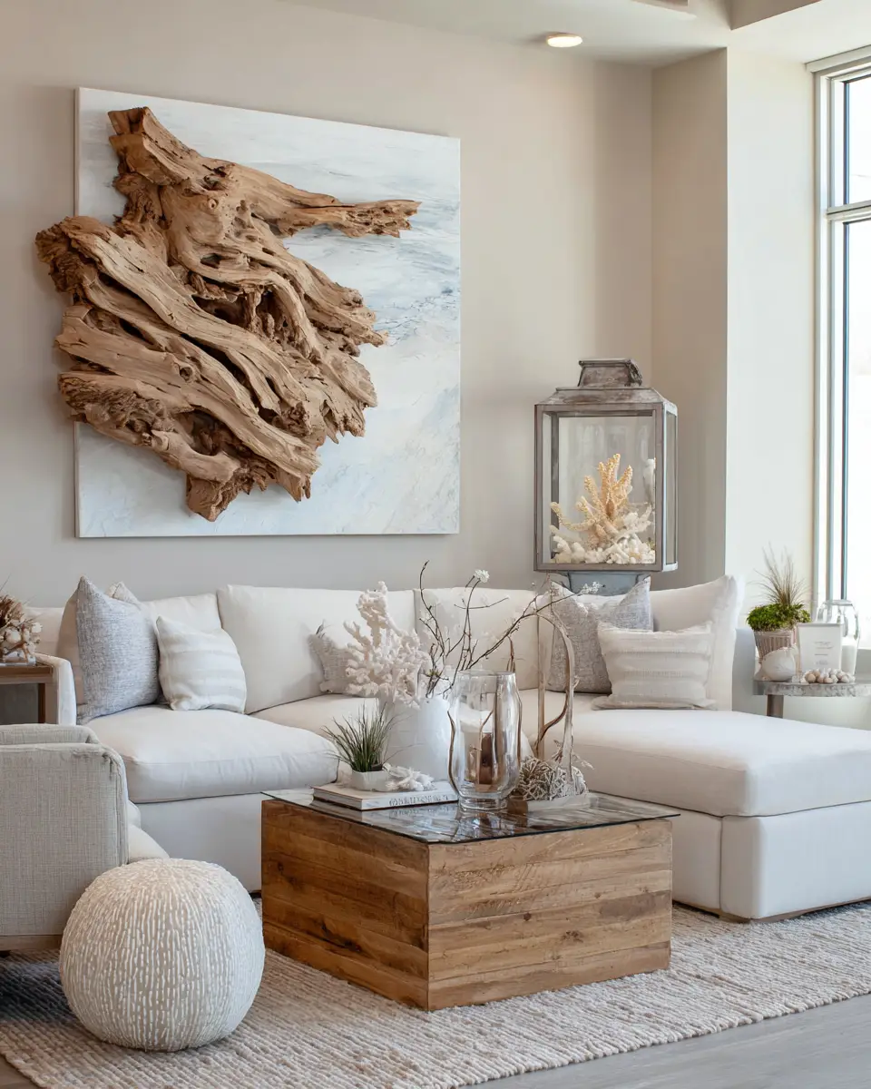 Beige Coastal Living Room Decor Ideas