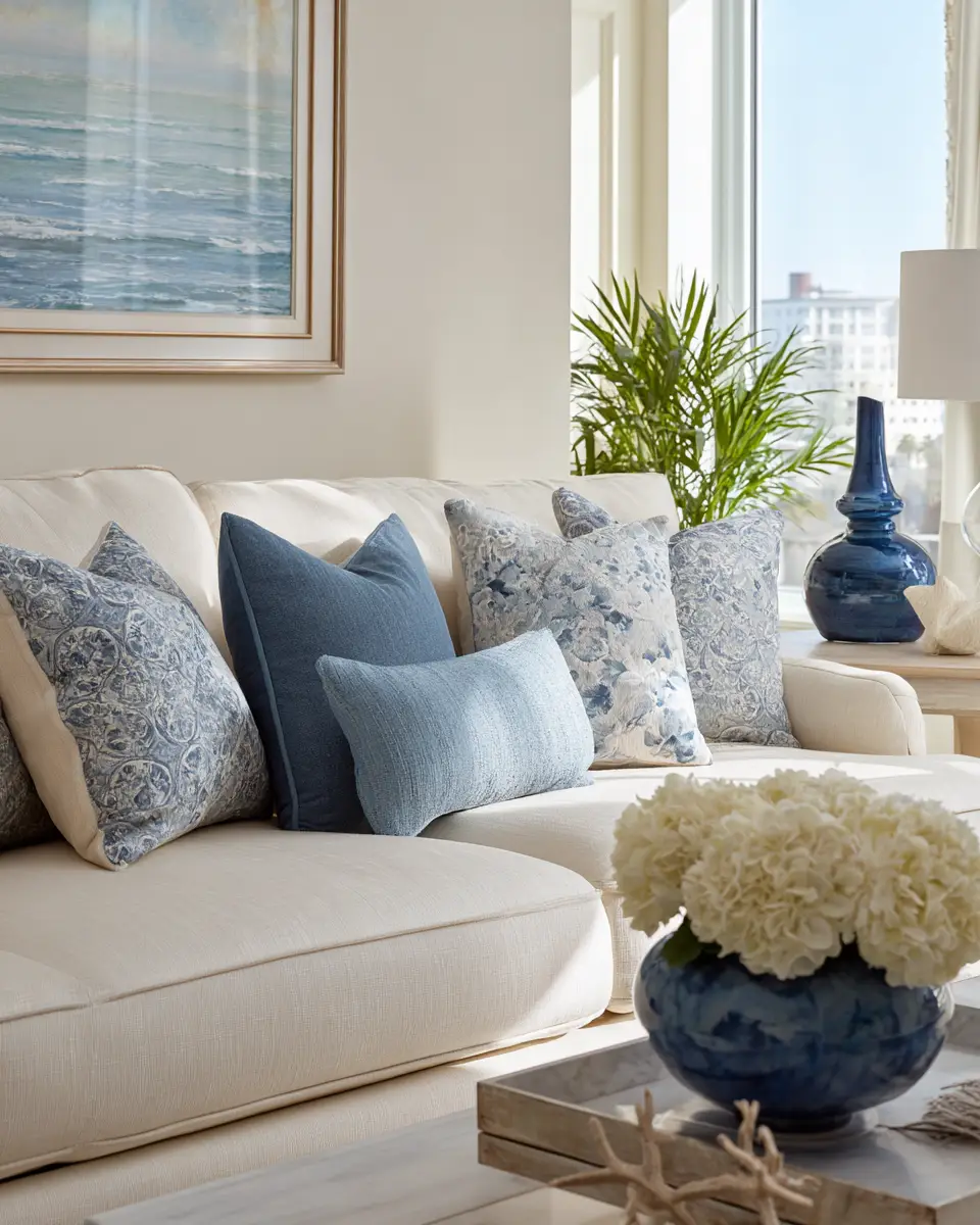 Beige Coastal Living Room Decor Ideas