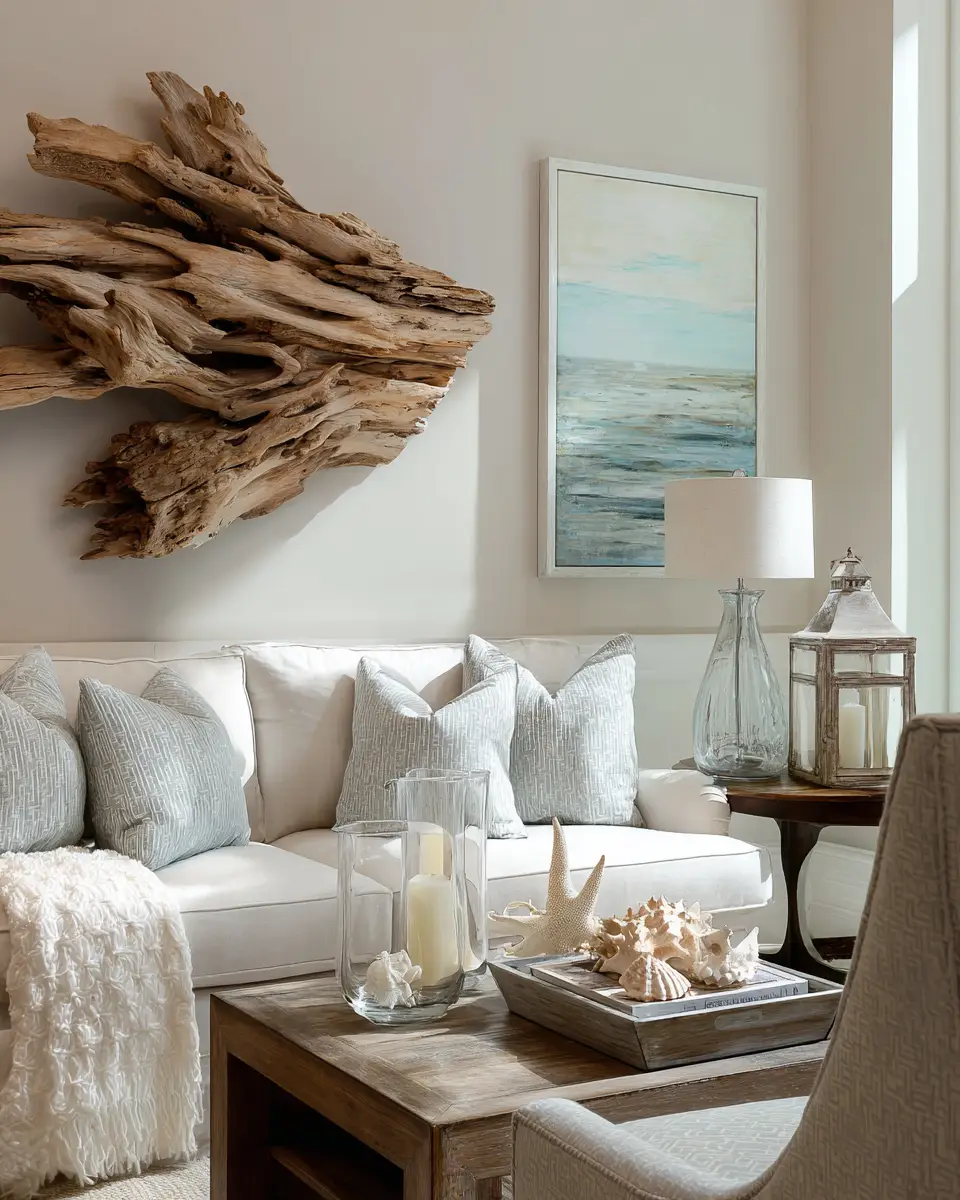 Beige Coastal Living Room Decor Ideas