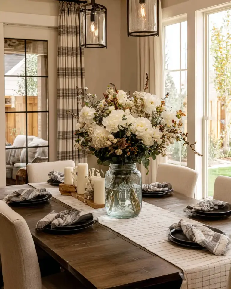 Beige Farmhouse Dining Room Decor Ideas - Featured