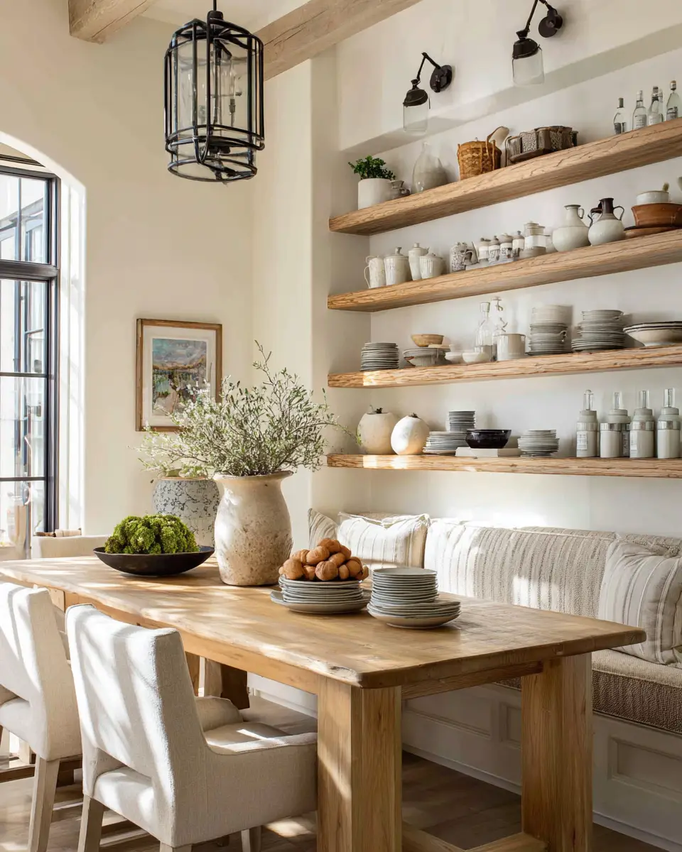 Beige Farmhouse Dining Room Decor Ideas