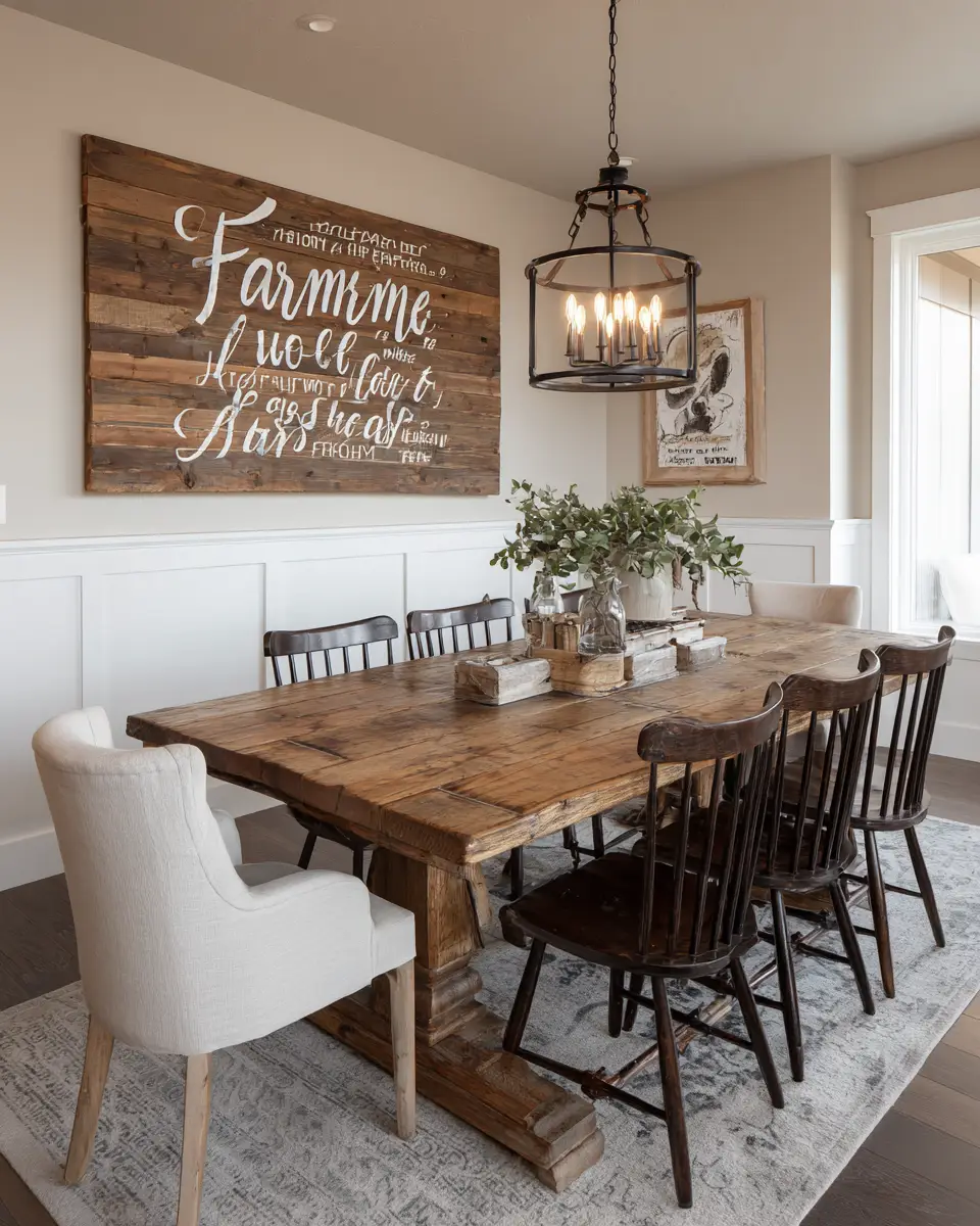 Beige Farmhouse Dining Room Decor Ideas