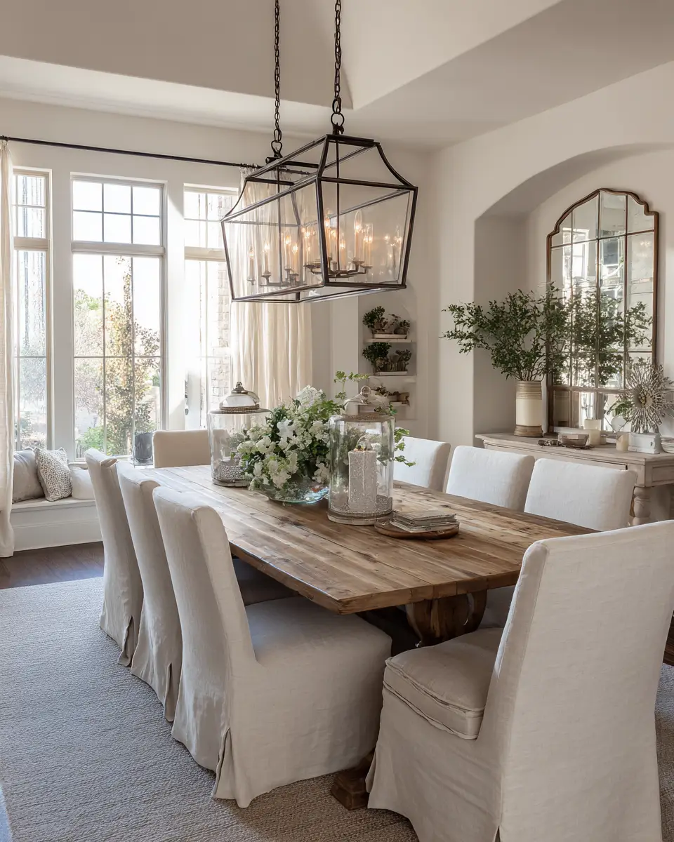 Beige Farmhouse Dining Room Decor Ideas