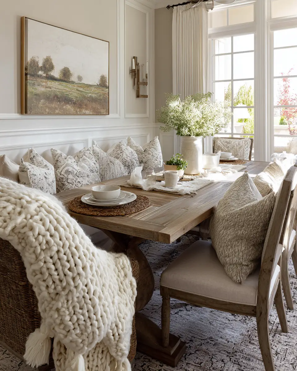 Beige Farmhouse Dining Room Decor Ideas