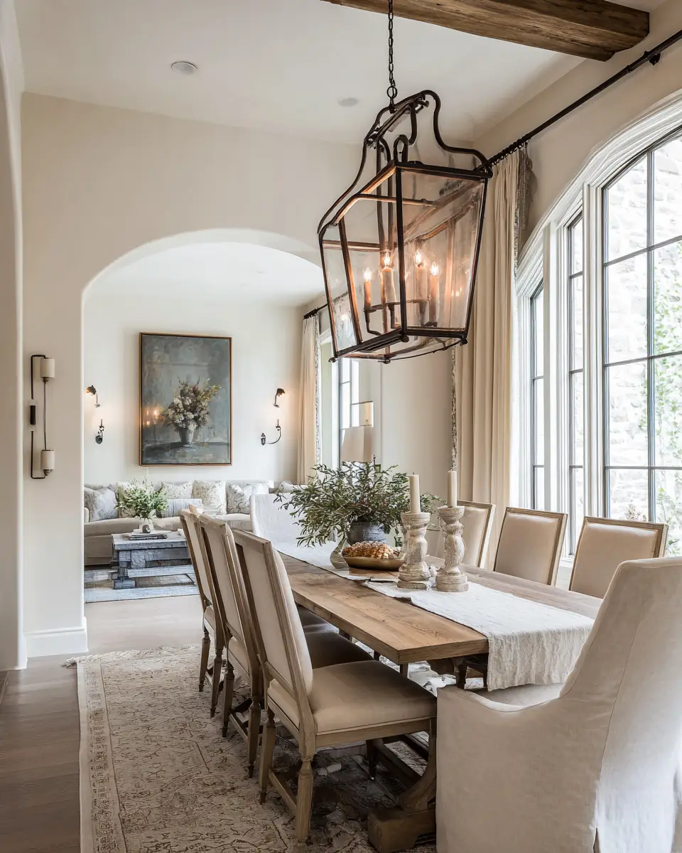 Beige Farmhouse Dining Room Decor Ideas