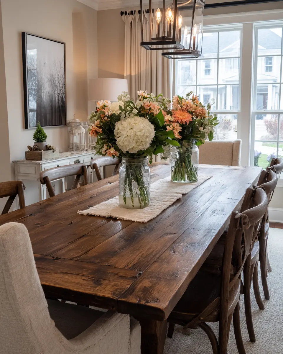 Beige Farmhouse Dining Room Decor Ideas