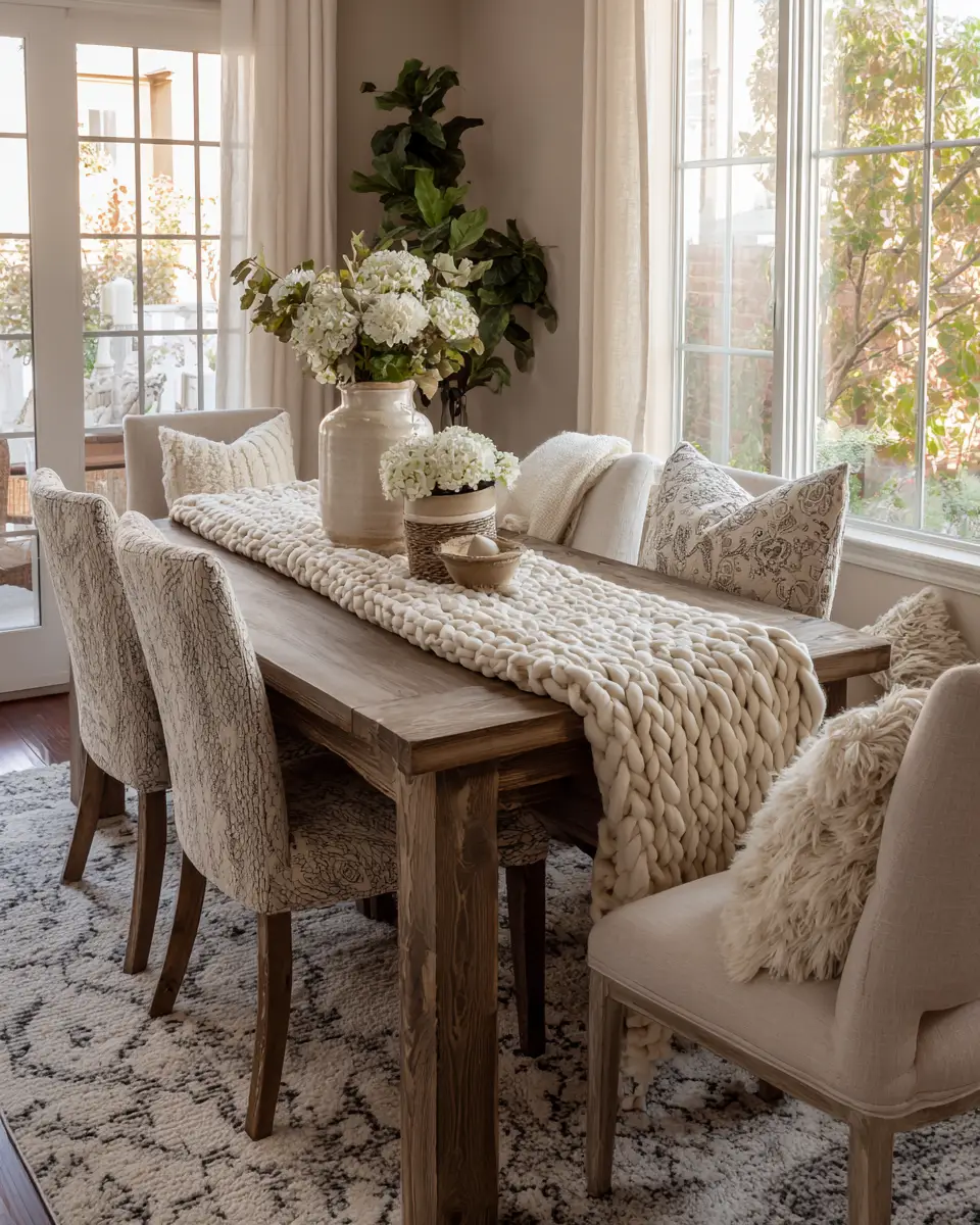 Beige Farmhouse Dining Room Decor Ideas