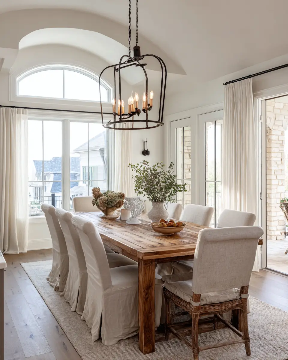 Beige Farmhouse Dining Room Decor Ideas