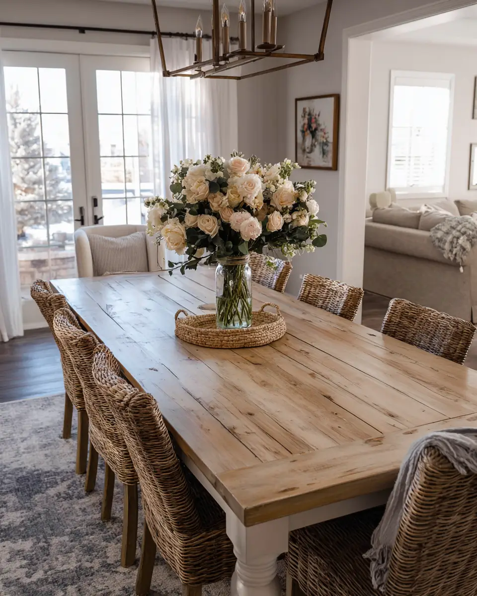 Beige Farmhouse Dining Room Decor Ideas