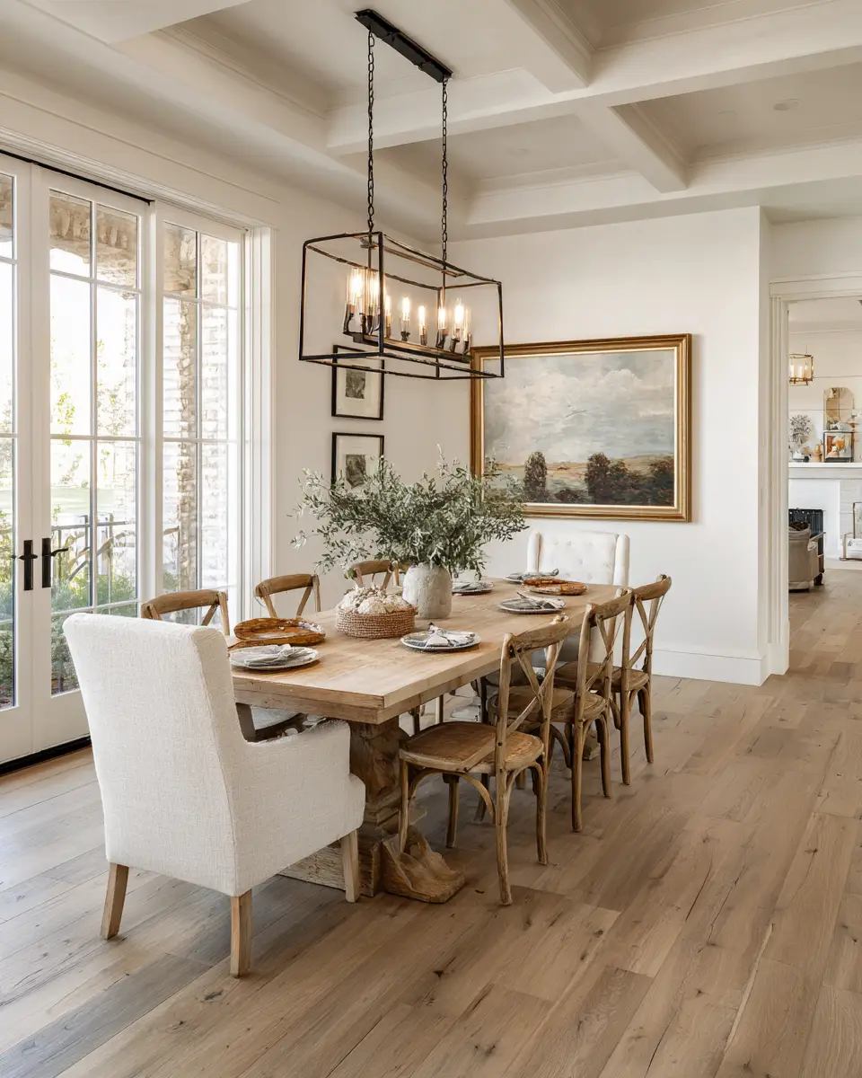 Beige Farmhouse Dining Room Decor Ideas