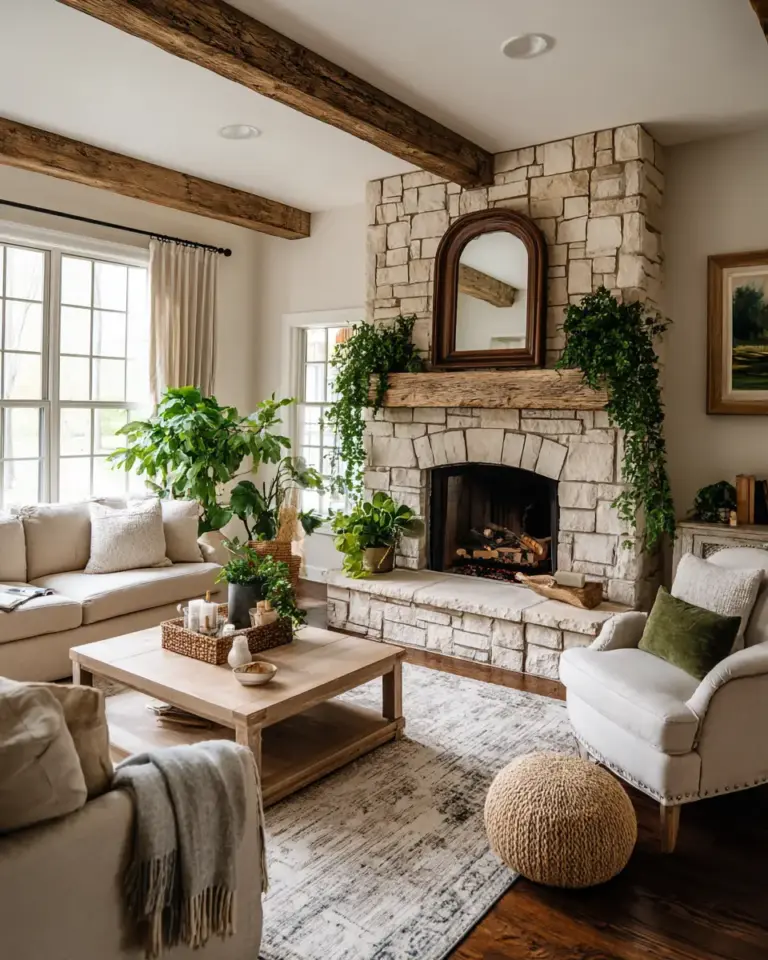Beige Farmhouse Living Room Decor Ideas - Featured