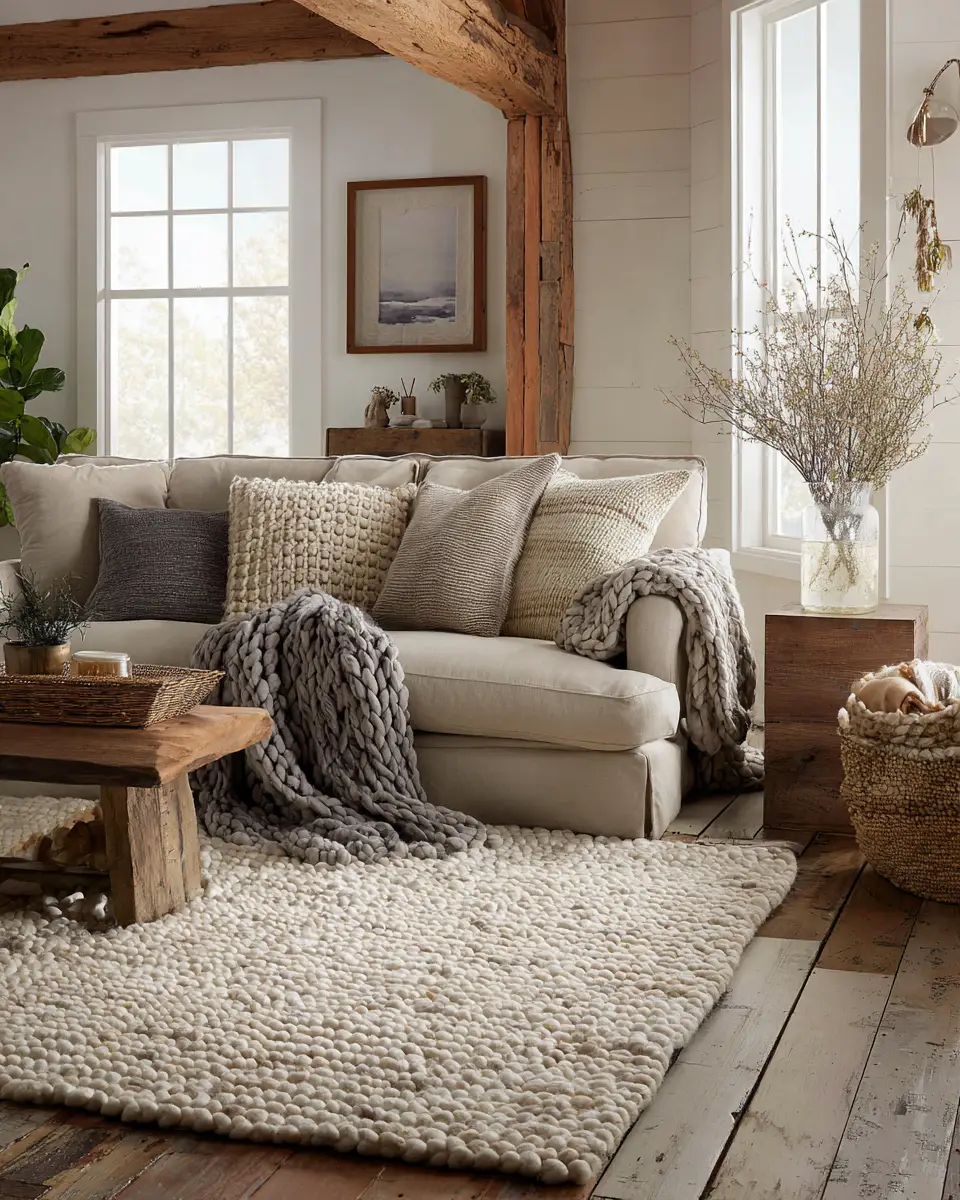 Beige Farmhouse Living Room Decor Ideas