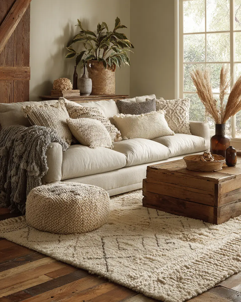 Beige Farmhouse Living Room Decor Ideas