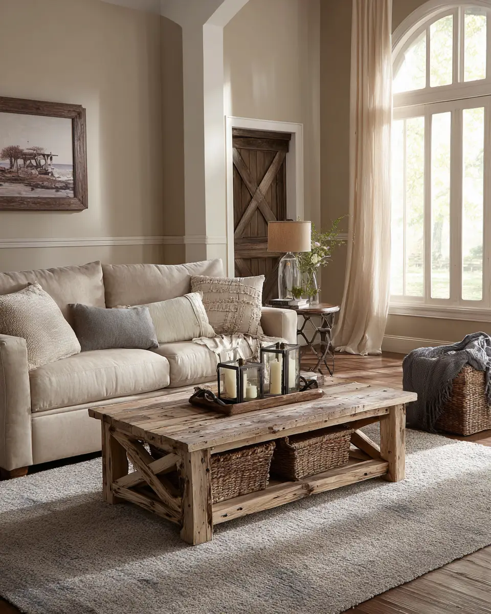 Beige Farmhouse Living Room Decor Ideas