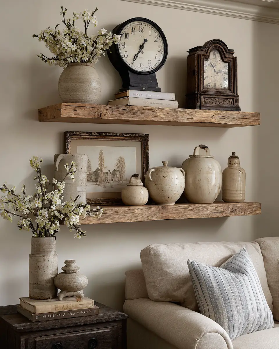 Beige Farmhouse Living Room Decor Ideas