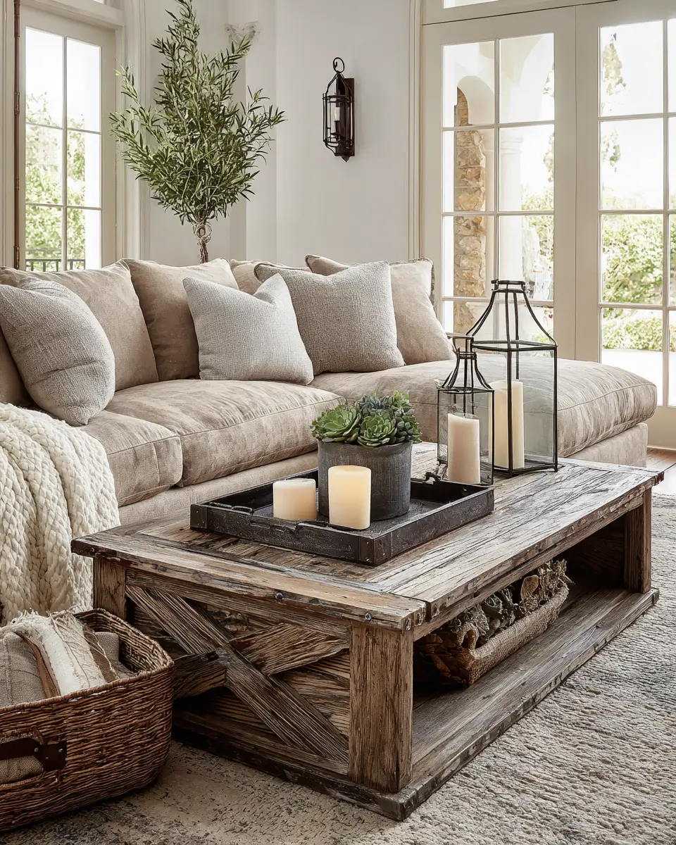 Beige Farmhouse Living Room Decor Ideas