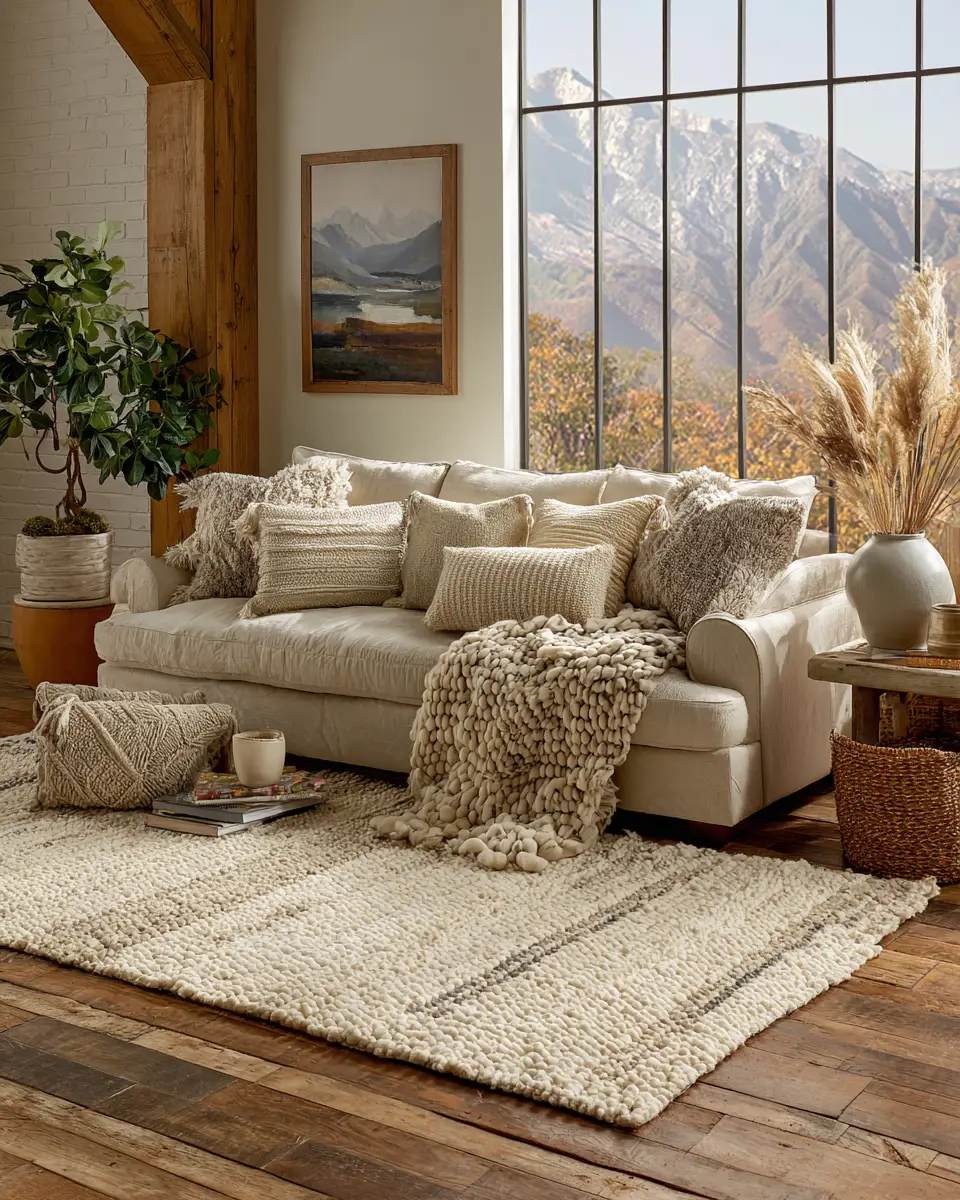 Beige Farmhouse Living Room Decor Ideas