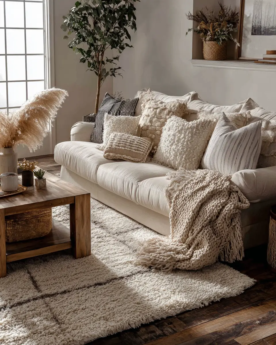 Beige Farmhouse Living Room Decor Ideas