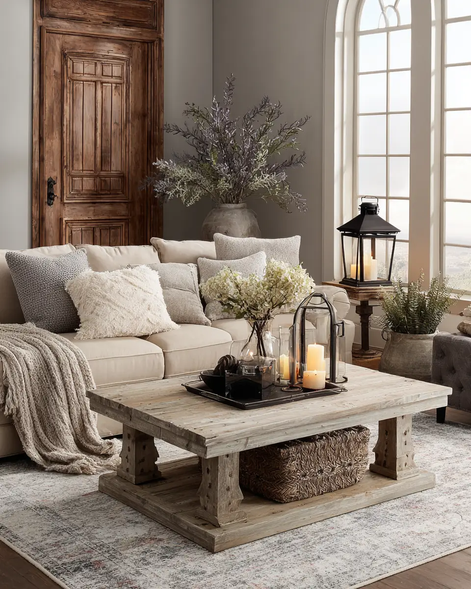 Beige Farmhouse Living Room Decor Ideas