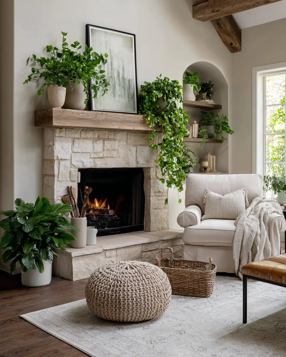 Beige Farmhouse Living Room Decor Ideas