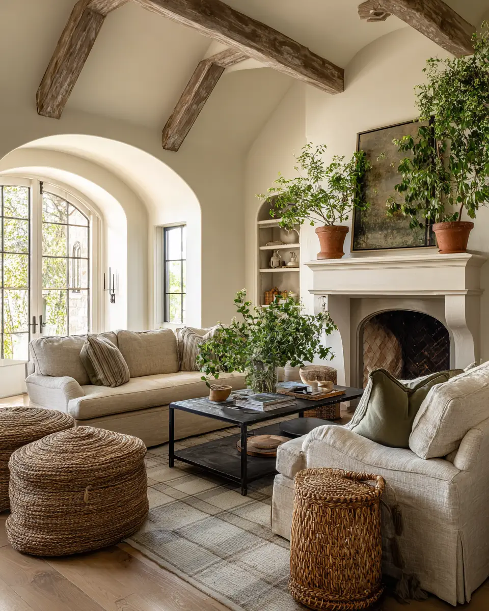 Beige Farmhouse Living Room Decor Ideas