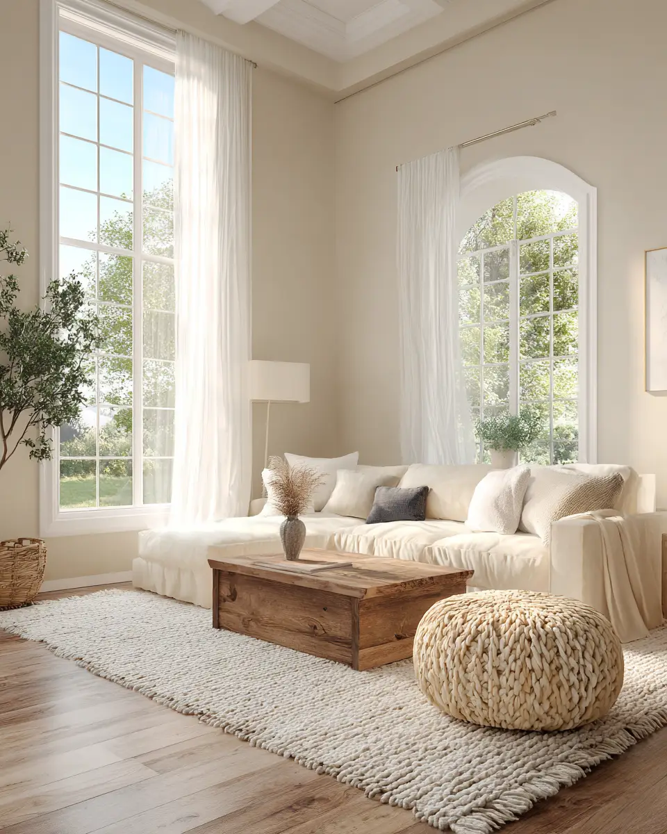 Beige Farmhouse Living Room Decor Ideas