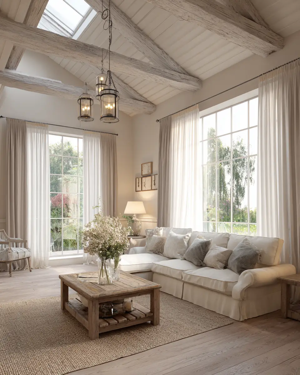 Beige Farmhouse Living Room Decor Ideas