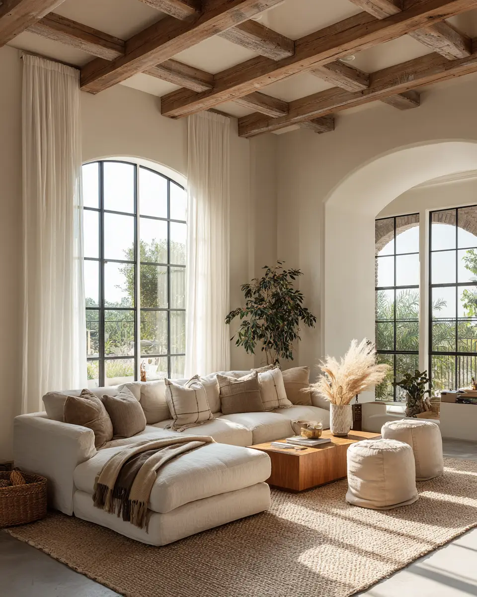 Beige Farmhouse Living Room Decor Ideas