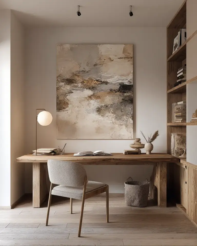 Beige Organic Modern Home Office Decor Ideas - Featured