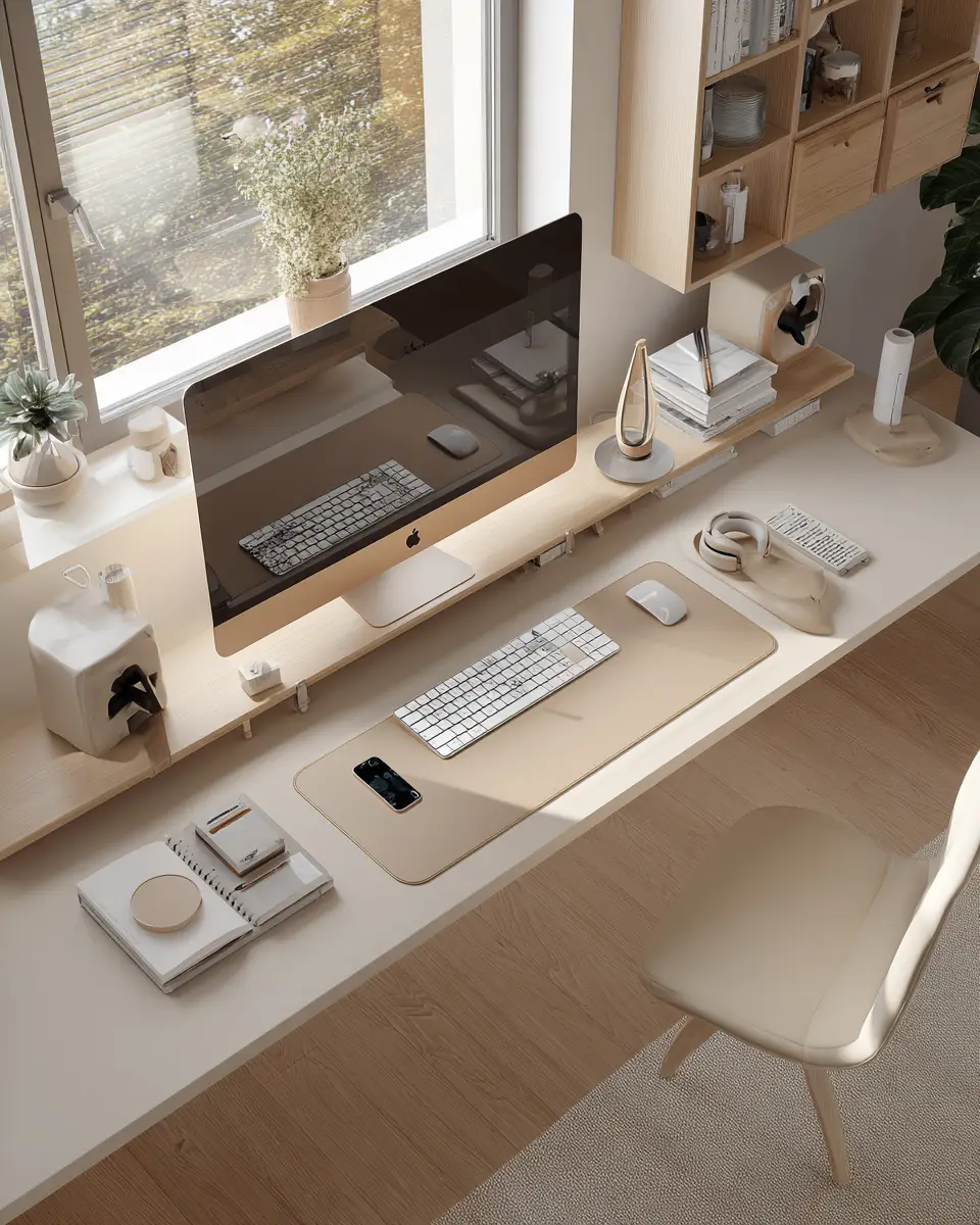 Beige Organic Modern Home Office Decor Ideas