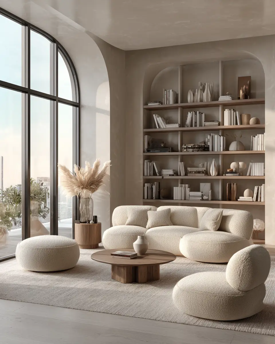 Beige Organic Modern Living Room Decor Ideas