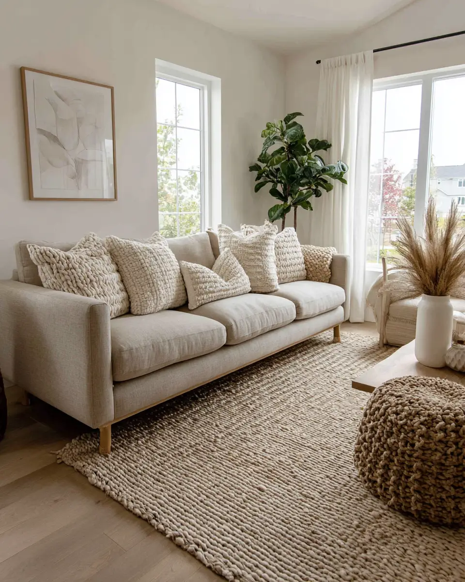 Beige Organic Modern Living Room Decor Ideas