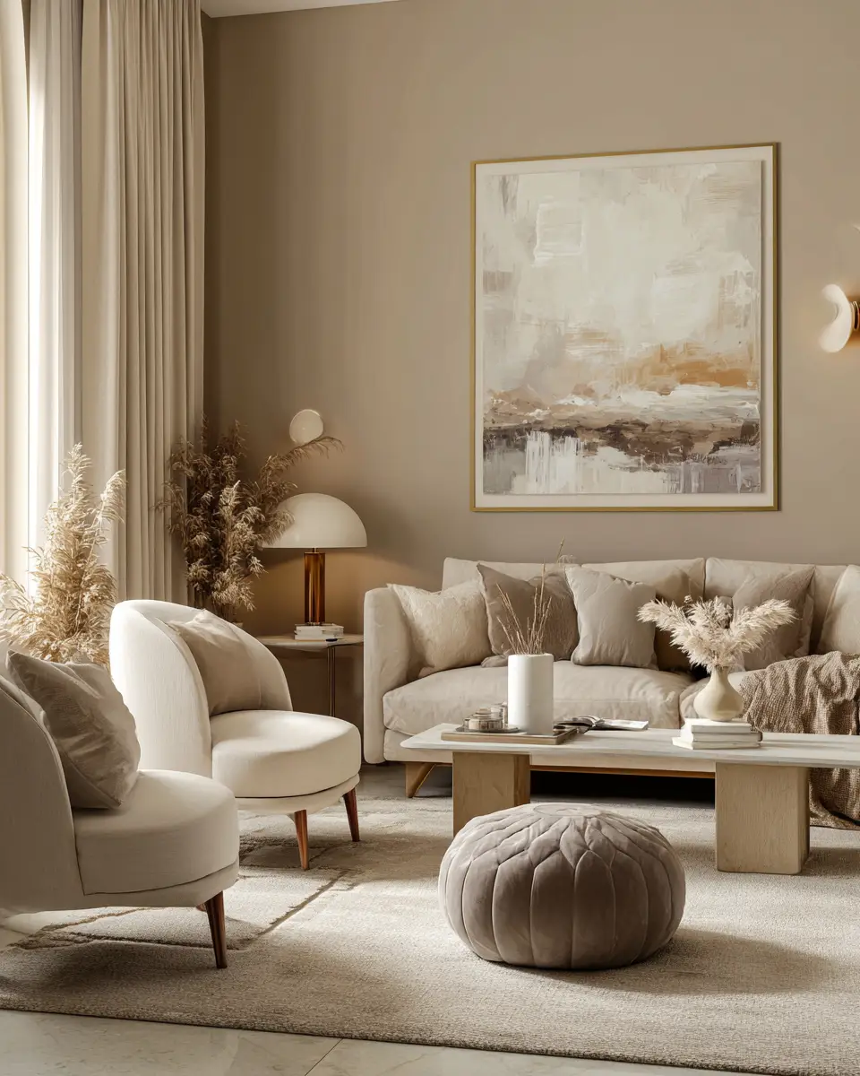 Beige Organic Modern Living Room Decor Ideas