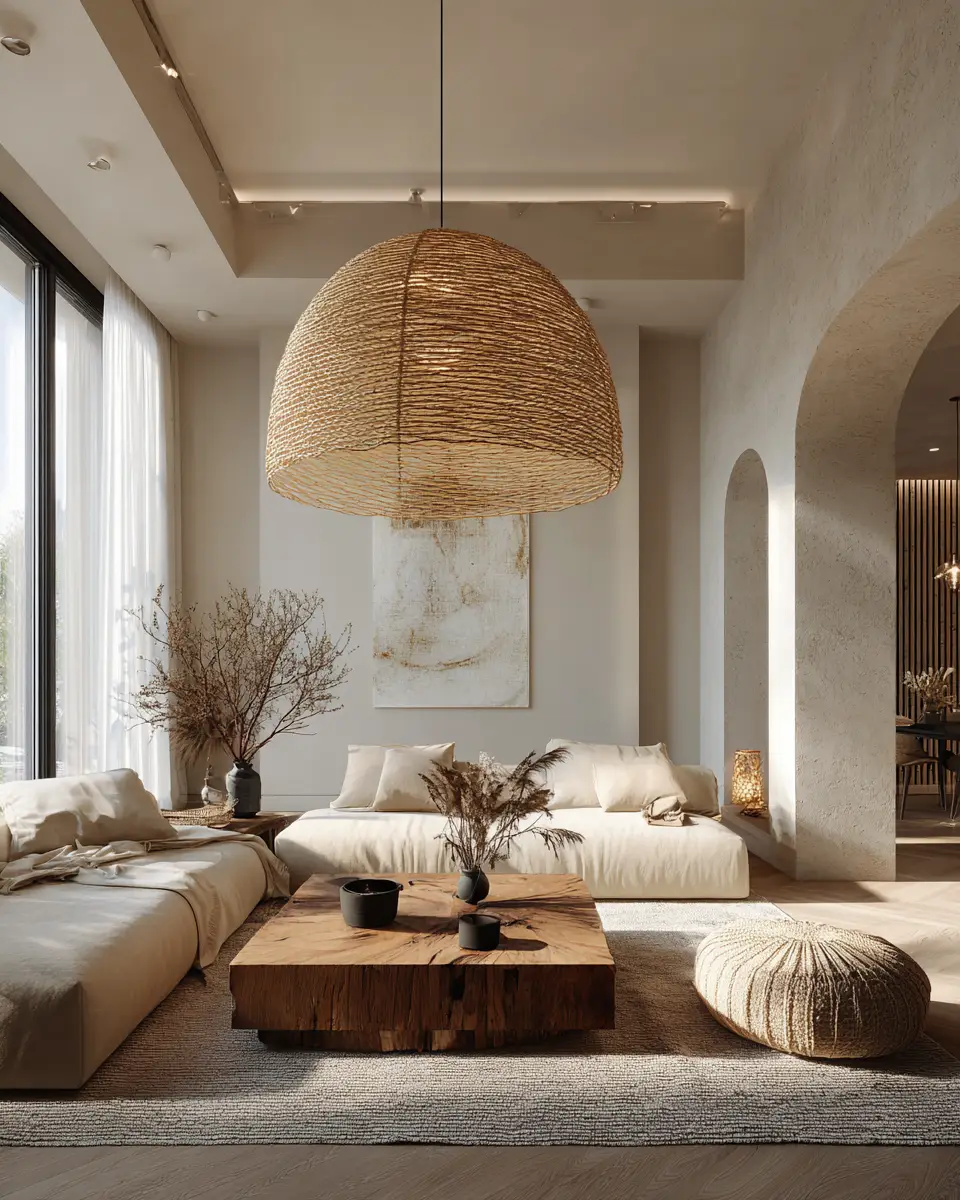 Beige Organic Modern Living Room Decor Ideas