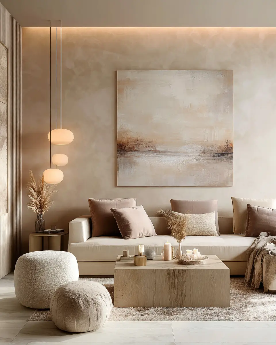 Beige Organic Modern Living Room Decor Ideas