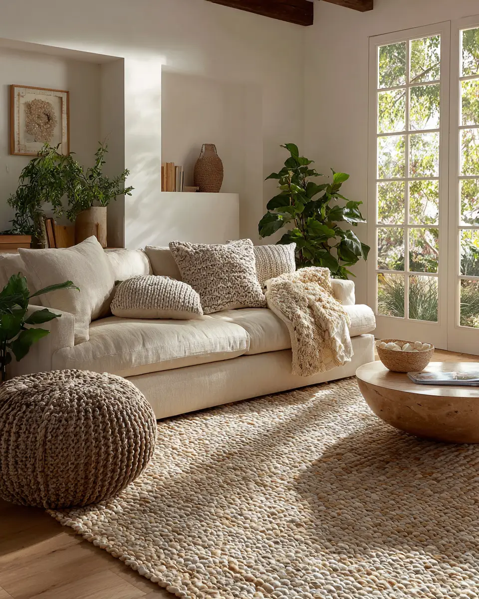 Beige Organic Modern Living Room Decor Ideas