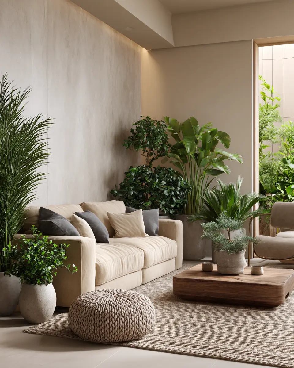 Beige Organic Modern Living Room Decor Ideas