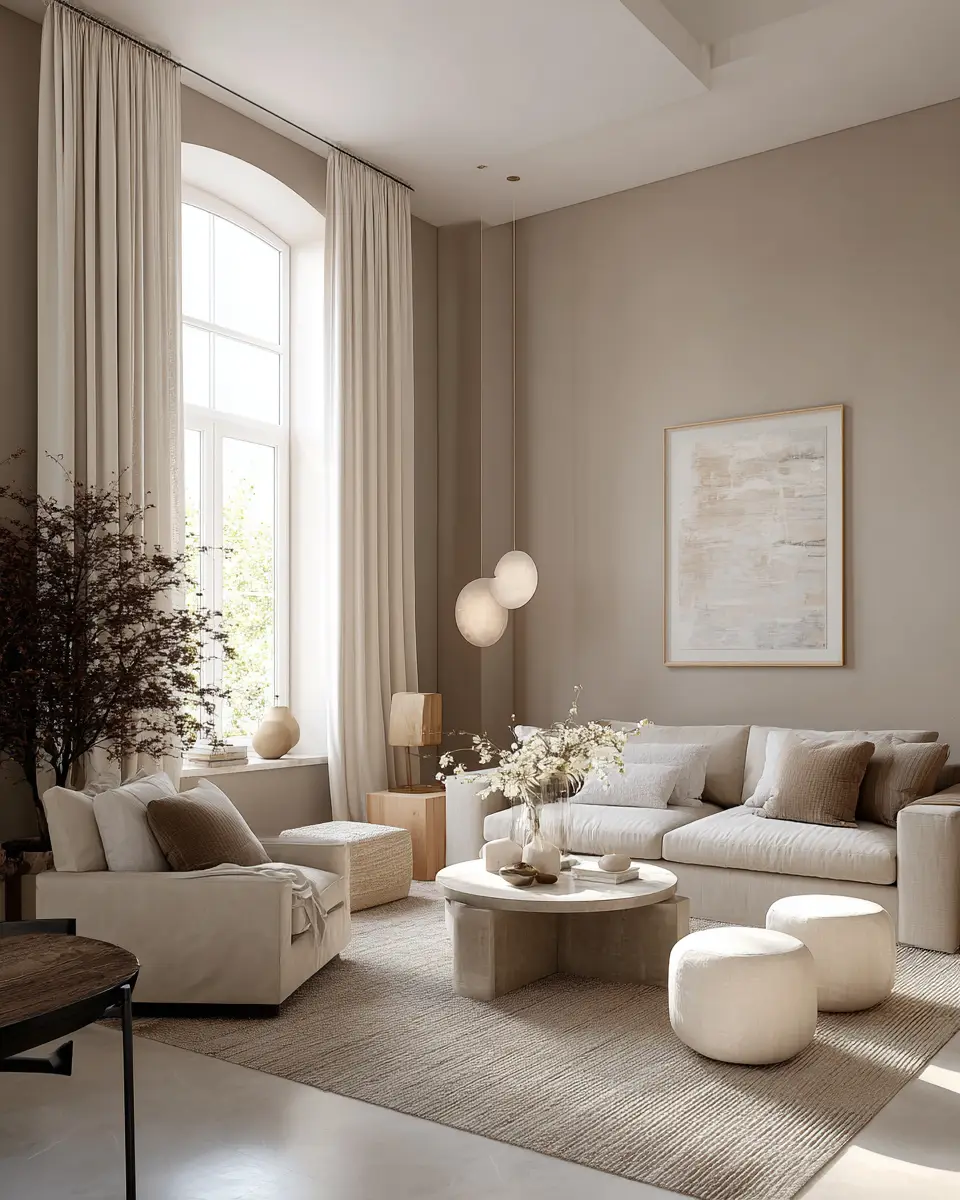 Beige Organic Modern Living Room Decor Ideas