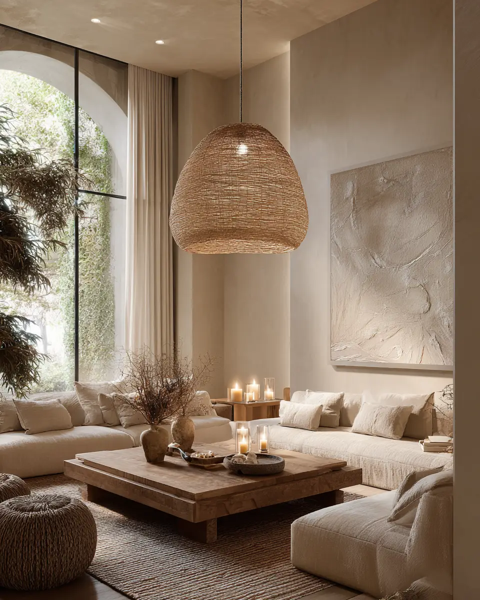 Beige Organic Modern Living Room Decor Ideas